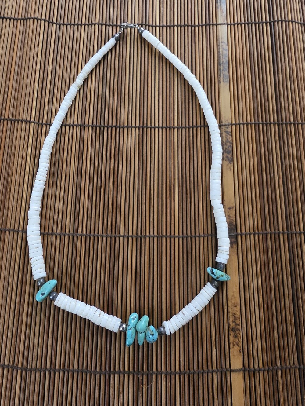 Sterling Silver Native Turquoise, Shell Necklace (Vintage)